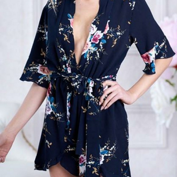 Pants - Floral Print Navy Romper